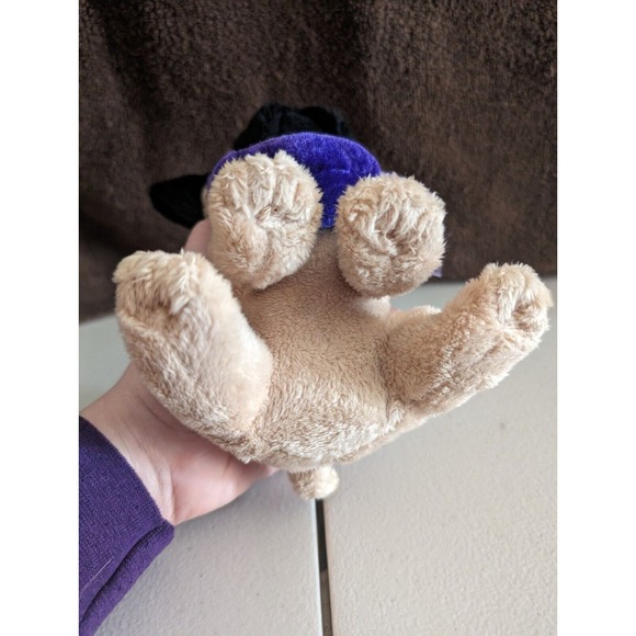 E&J Classic Puggle Dog Plush Stuffed Animal Puppy Beige Puglet Purple Heart Bow - Picture 5 of 8
